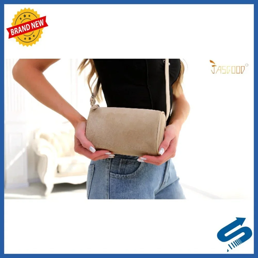 Suede Leather Crossbody Bag Small Barrel Hobo Purse Adjustable Strap Designer